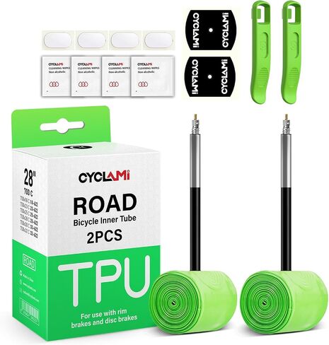 2-Pack CYCLAMI 700c x 18-32c / 32-47C (ALLRoad & Gravel) TPU Bike Inner Tubes with 45mm/65mm/85mm Presta Valves Ultra-Light (Include Bike Tube Patch Repair Kit and Tire Levers) in Saudi Arabia