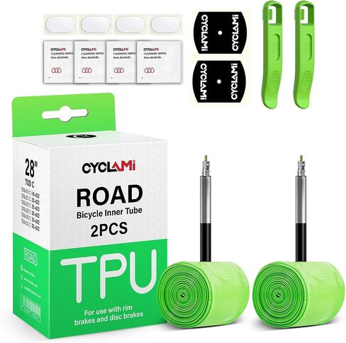 2-Pack CYCLAMI 700c x 18-32c / 32-47C (ALLRoad & Gravel) TPU Bike Inner Tubes with 45mm/65mm/85mm Presta Valves Ultra-Light (Include Bike Tube Patch Repair Kit and Tire Levers) in Saudi Arabia
