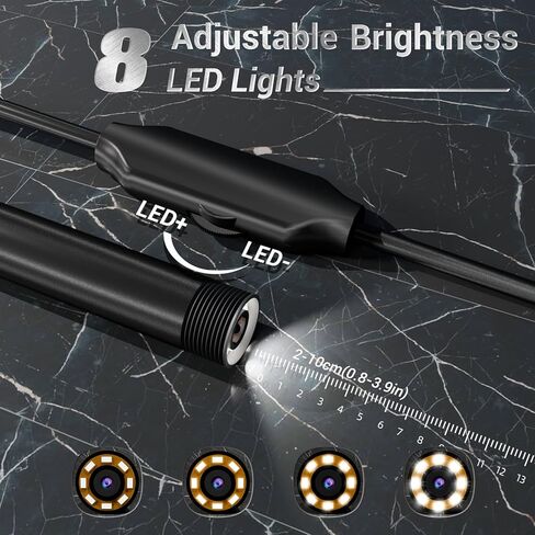 Borescope Camera with Light, 1920P HD Endoscope Inspection Camera with 8 Adjustable LED Lights, Snake Camera with 16.4ft/5m Semi-Rigid Snake Camera, 7.9mm IP67 Waterproof Inspection Camera for iOS in Kuwait
