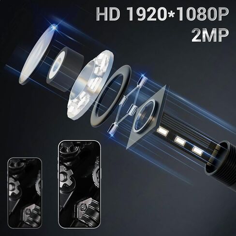 Borescope Camera with Light, 1920P HD Endoscope Inspection Camera with 8 Adjustable LED Lights, Snake Camera with 16.4ft/5m Semi-Rigid Snake Camera, 7.9mm IP67 Waterproof Inspection Camera for iOS in Kuwait