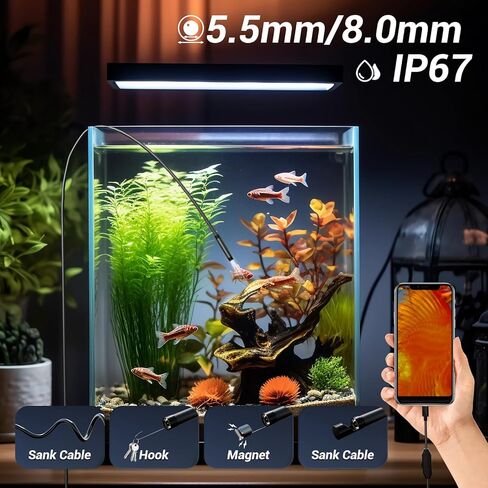 Borescope Camera with Light, 1920P HD Endoscope Inspection Camera with 8 Adjustable LED Lights, Snake Camera with 16.4ft/5m Semi-Rigid Snake Camera, 7.9mm IP67 Waterproof Inspection Camera for iOS in Kuwait