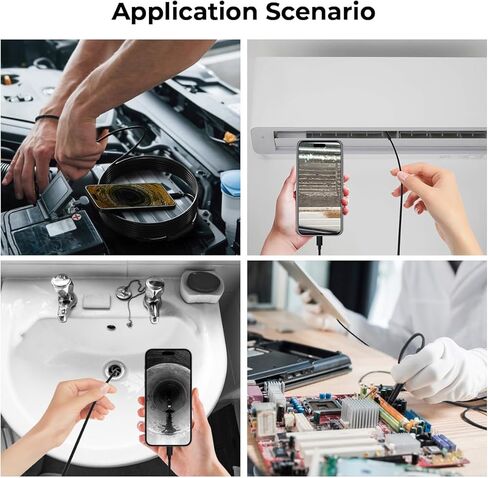 Borescope Camera with Light, 1920P HD Endoscope Inspection Camera with 8 Adjustable LED Lights, Snake Camera with 16.4ft/5m Semi-Rigid Snake Camera, 7.9mm IP67 Waterproof Inspection Camera for iOS in Kuwait