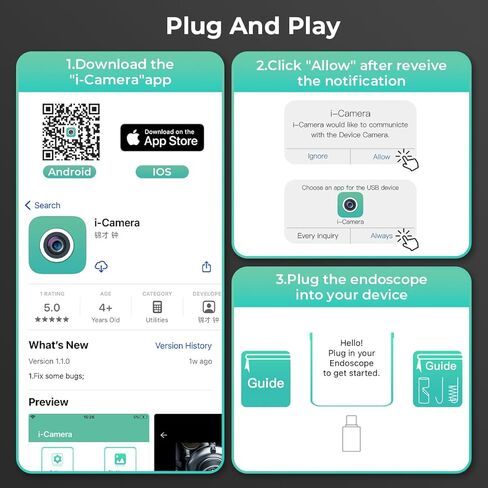 Borescope Camera with Light, 1920P HD Endoscope Inspection Camera with 8 Adjustable LED Lights, Snake Camera with 16.4ft/5m Semi-Rigid Snake Camera, 7.9mm IP67 Waterproof Inspection Camera for iOS in Kuwait