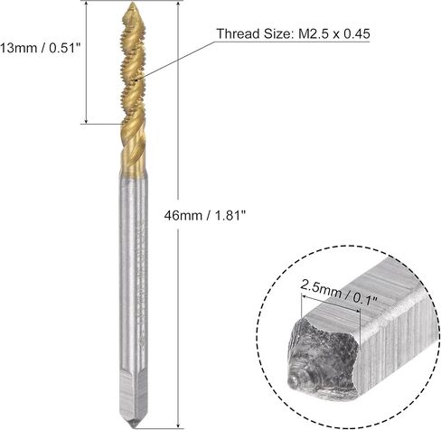 صنبور خيوط فلوت حلزوني من uxcell M6 × 0.5، متري HSS (فولاذ عالي السرعة) مطلي بالتيتانيوم صنبور لولبي للآلة 3 مزامير أداة التنصت H2 التسامح in Saudi Arabia
