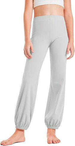 Haloumoning Girls Athletic Leggings Cuffed Running Yoga Pants High Waisted Full Length Stretchy Trouser for Kids 4-14 Years in Saudi Arabia