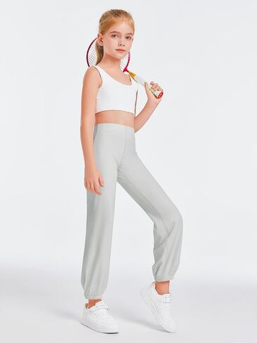 Haloumoning Girls Athletic Leggings Cuffed Running Yoga Pants High Waisted Full Length Stretchy Trouser for Kids 4-14 Years in Saudi Arabia
