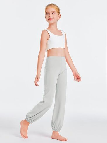 Haloumoning Girls Athletic Leggings Cuffed Running Yoga Pants High Waisted Full Length Stretchy Trouser for Kids 4-14 Years in Saudi Arabia