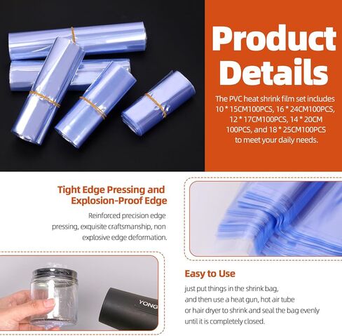 Tanstic 400Pcs PVC Shrink Wrap Bags Set, 5 Sizes Clear PVC Heat Shrink Wrap Bags Heat Shrink Bags for Soap, Small Gifts, Candles, Homemade DIY Projects in Saudi Arabia