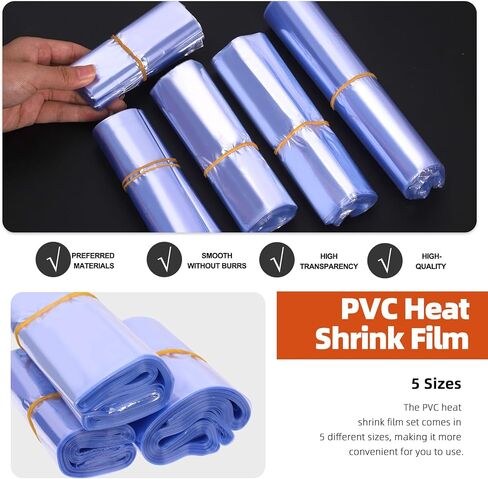Tanstic 400Pcs PVC Shrink Wrap Bags Set, 5 Sizes Clear PVC Heat Shrink Wrap Bags Heat Shrink Bags for Soap, Small Gifts, Candles, Homemade DIY Projects in Saudi Arabia
