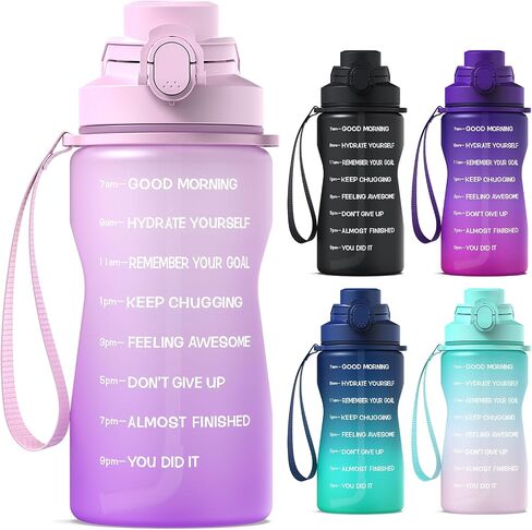 Y&3 64oz Half Gallon Water Bottle with Straw & Time Marker, Motivational Water Bottle with Handle, Leakproof, Tritan BPA Free Water Jug, for Fitness, Gym, Outdoor (Blue/Green Gradient, 64oz) in Saudi Arabia