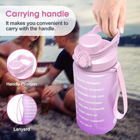 Y&3 64oz Half Gallon Water Bottle with Straw & Time Marker, Motivational Water Bottle with Handle, Leakproof, Tritan BPA Free Water Jug, for Fitness, Gym, Outdoor (Blue/Green Gradient, 64oz) in Saudi Arabia