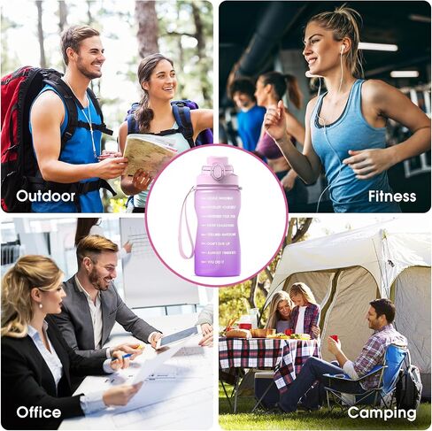 Y&3 64oz Half Gallon Water Bottle with Straw & Time Marker, Motivational Water Bottle with Handle, Leakproof, Tritan BPA Free Water Jug, for Fitness, Gym, Outdoor (Blue/Green Gradient, 64oz) in Saudi Arabia