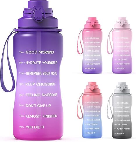 Y&3 64oz Half Gallon Water Bottle with Straw & Time Marker, Motivational Water Bottle with Handle, Leakproof, Tritan BPA Free Water Jug, for Fitness, Gym, Outdoor (Blue/Green Gradient, 64oz) in Saudi Arabia