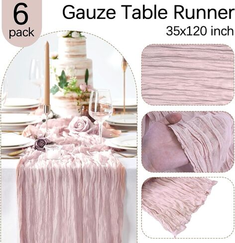 6 Pack Baby Blue Cheesecloth Table Runner 10FT Boho Gauze Fabric Table Runner 35 x 120 Inch Rustic Sheer Runner for Wedding Birthday Baby Shower Party Boho Table Decoration（Baby Blue） in Saudi Arabia