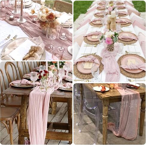 6 Pack Baby Blue Cheesecloth Table Runner 10FT Boho Gauze Fabric Table Runner 35 x 120 Inch Rustic Sheer Runner for Wedding Birthday Baby Shower Party Boho Table Decoration（Baby Blue） in Saudi Arabia