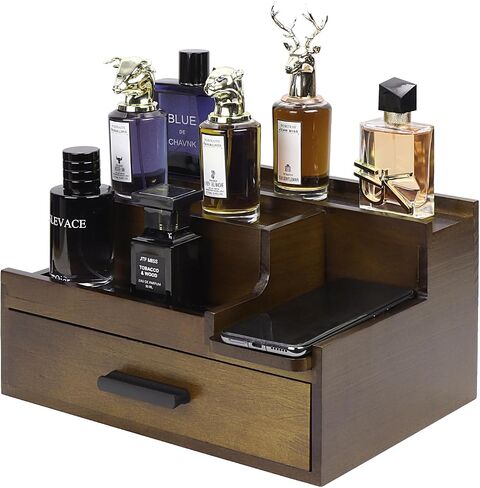 Butizone Cologne Organizer for Men, 3 Tier Perfume Stand Holder with Drawer and Hidden Compartment, Cologne Display Shelf for Dresser, Great Gift for Man/Father, Black in Saudi Arabia