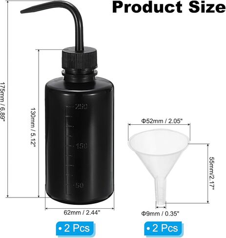 PATIKIL 150ml Wash Bottle, 2pcs Plastic Squeeze Bottle Narrow Mouth Bottle with Funnel Foam Bottle for Green Soap Cleaning Washing Irrigation, Black in Saudi Arabia