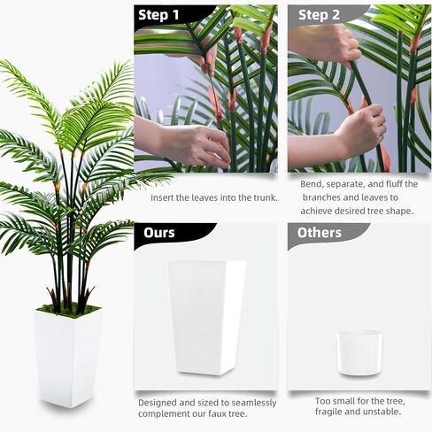 Artificial Palm Tree 5FT - Real Touch Artificial Trees with White Tall Planter - Faux Tropical Areca Floor Large Plants in Pot - Evergreen Fake Silk Tree for Home Office Living Room Décor Indoor in Saudi Arabia
