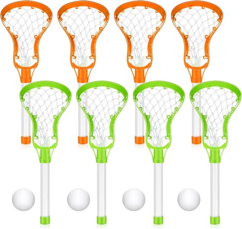 4 Lacrosse Stick and Ball Set includes 8 Pcs Lacrosse Stick and 4 Balls Plastic Lacrosse Game Set for Kids Teens Adults Youth Outdoor Beach Sports Summer (Green, Orange) in Saudi Arabia