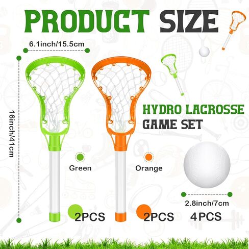 4 Lacrosse Stick and Ball Set includes 8 Pcs Lacrosse Stick and 4 Balls Plastic Lacrosse Game Set for Kids Teens Adults Youth Outdoor Beach Sports Summer (Green, Orange) in Saudi Arabia