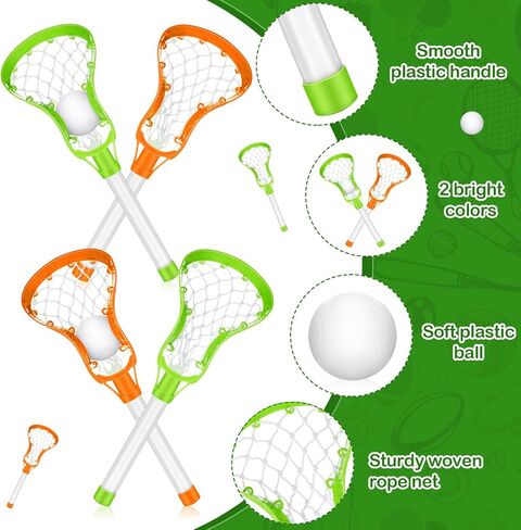 4 Lacrosse Stick and Ball Set includes 8 Pcs Lacrosse Stick and 4 Balls Plastic Lacrosse Game Set for Kids Teens Adults Youth Outdoor Beach Sports Summer (Green, Orange) in Saudi Arabia