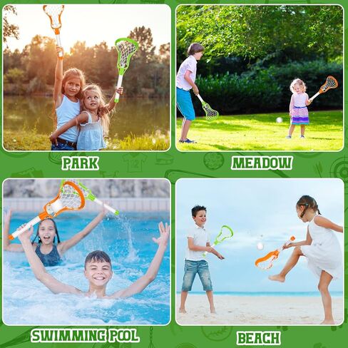 4 Lacrosse Stick and Ball Set includes 8 Pcs Lacrosse Stick and 4 Balls Plastic Lacrosse Game Set for Kids Teens Adults Youth Outdoor Beach Sports Summer (Green, Orange) in Saudi Arabia