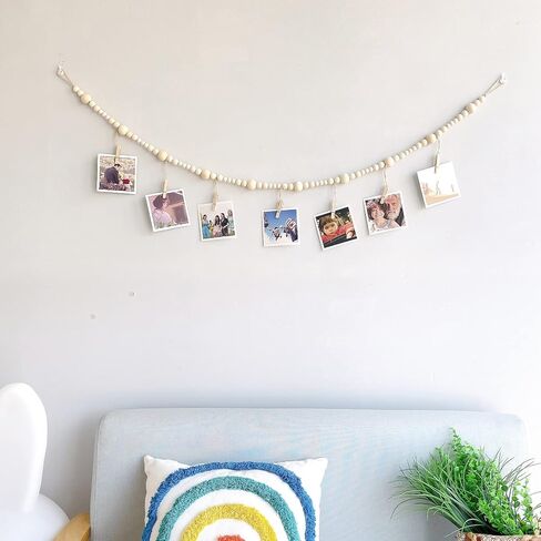 4 Feet Hanging Photo Display with Clips Boho Decor Wooden Bead Garland Birthday Photo Display Holder Frame Decoration for Dorms, Classrooms, Bedrooms in Saudi Arabia