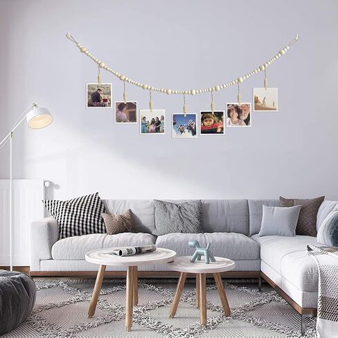 4 Feet Hanging Photo Display with Clips Boho Decor Wooden Bead Garland Birthday Photo Display Holder Frame Decoration for Dorms, Classrooms, Bedrooms in Saudi Arabia