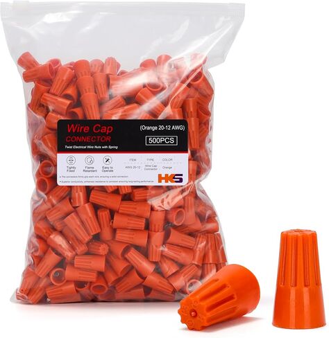 HKS 500 قطعة من أغطية الأسلاك الصفراء - AWG 20-10، صواميل لولبية ملتوية معزولة مع زنبرك - محمولة وسريعة التوصيل in Kuwait