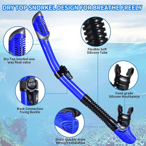 Snorkeling Gear for Adults, Snorkel Mask Adult Snorkel Set, Dry Top Snorkeling Gear for Adults, 180°Panoramic Wide View Anti-Fog Tempered Glass Scuba Diving Mask for Snorkeling Swimming Travel in Saudi Arabia