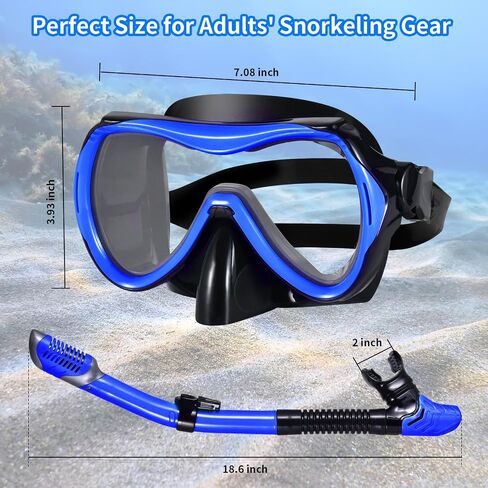 Snorkeling Gear for Adults, Snorkel Mask Adult Snorkel Set, Dry Top Snorkeling Gear for Adults, 180°Panoramic Wide View Anti-Fog Tempered Glass Scuba Diving Mask for Snorkeling Swimming Travel in Saudi Arabia