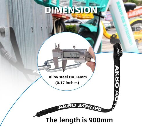 Bike Chain Lock, 4 Digit Combination Anti-Theft Chain Bike Lock, Hardened Steel Bicycle Lock for Helmets, Bicycles, Luggage, Backpacks, Electric Bicycles, Motorcycles, etc. in Saudi Arabia