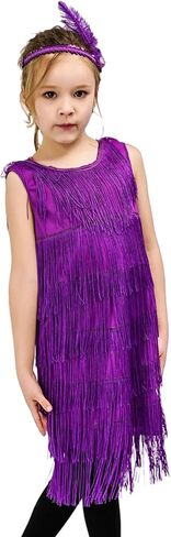 SEAUR Girls Fringe Latin Dance Dress with Sequin Headband Crew Neck Sleeveless Perform Costume Set Vintage Party Outfit in Saudi Arabia