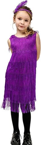 SEAUR Girls Fringe Latin Dance Dress with Sequin Headband Crew Neck Sleeveless Perform Costume Set Vintage Party Outfit in Saudi Arabia