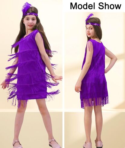 SEAUR Girls Fringe Latin Dance Dress with Sequin Headband Crew Neck Sleeveless Perform Costume Set Vintage Party Outfit in Saudi Arabia