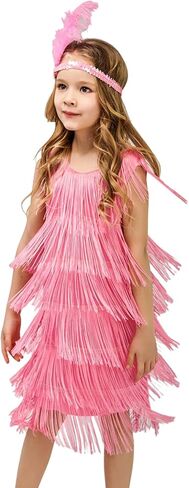SEAUR Girls Fringe Latin Dance Dress with Sequin Headband Crew Neck Sleeveless Perform Costume Set Vintage Party Outfit in Saudi Arabia