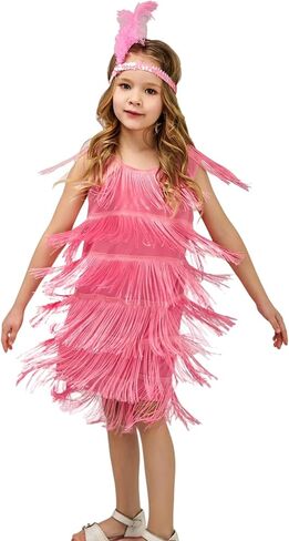 SEAUR Girls Fringe Latin Dance Dress with Sequin Headband Crew Neck Sleeveless Perform Costume Set Vintage Party Outfit in Saudi Arabia