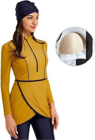 ShuoBeiter Modest Muslim Swimwear for Women Patchwork Hijab Sport Long Sleeves Swimsuit Islamic Burkinis Bathing Suit in Saudi Arabia