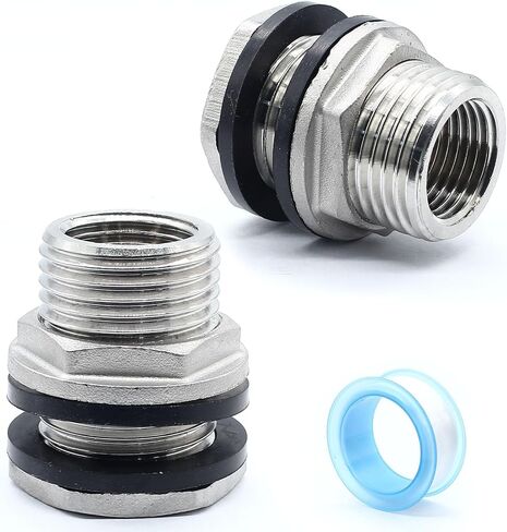 Stainless Steel Bulkhead Tank Fitting, Double 1/2" NPT Female and 3/4" GHT (Garden Hose Threaded) Male Bulkhead Water Tank Connector Thru-bulk Fitting in Saudi Arabia