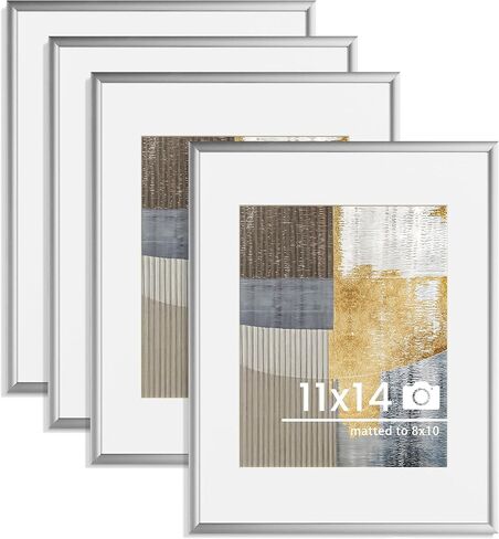 18x24 inch Metal Poster Frame - 18 x 24 Thin Aluminum Picture Frames Matted for 16x20 Photos, Artworks, Prints, Puzzle - High Definition Plexiglass - Vertical and Horizontal Display - Wall Hook Hanging Hardware Included - Gold, Set of 4 in Saudi Arabia