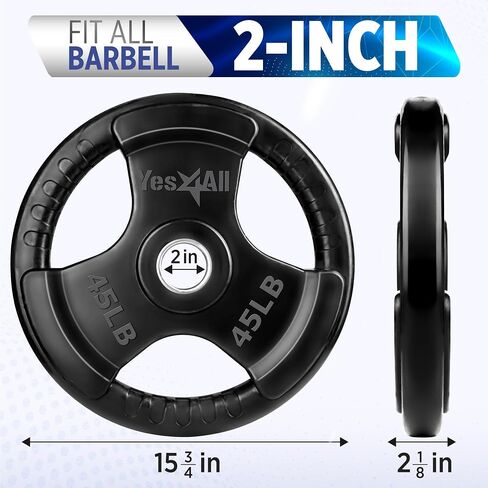 Yes4All Olympic Rubber Grip Plates for Barbell, 2-Inch Weight Plates for Weightlifting and Strength Training in Home Gym (Single, Pair and Set) in Saudi Arabia