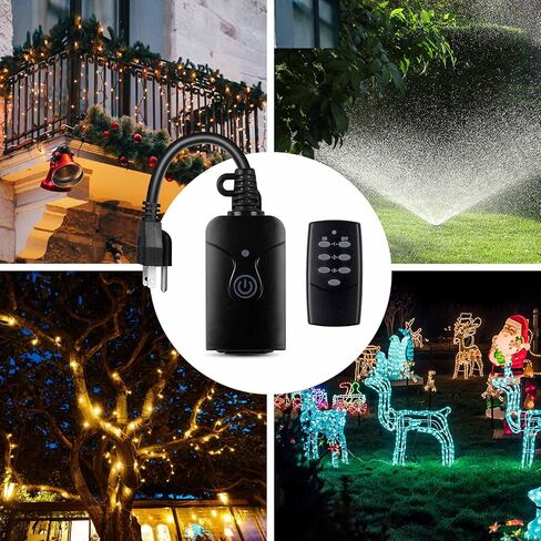 HBN Outdoor Indoor Wireless Remote Control 3-Prong Outlet Weatherproof Heavy Duty 15 A Compact 1 Remote 1 Outlet with Remote 6-inch Cord 100ft Range ETL Listed (Battery Included) in Kuwait