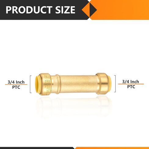 1-Pack Pushfit Slip/Repair Coupling, 1-Inch Push to Connect Plumbing Fittings with Disconnect Clip, Brass Push-fit Fittings for PEX, Copper, CPVC, PE-RT Pipes in Kuwait
