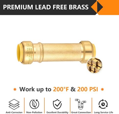 1-Pack Pushfit Slip/Repair Coupling, 1-Inch Push to Connect Plumbing Fittings with Disconnect Clip, Brass Push-fit Fittings for PEX, Copper, CPVC, PE-RT Pipes in Kuwait