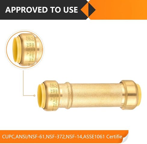 1-Pack Pushfit Slip/Repair Coupling, 1-Inch Push to Connect Plumbing Fittings with Disconnect Clip, Brass Push-fit Fittings for PEX, Copper, CPVC, PE-RT Pipes in Kuwait