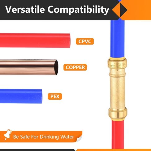 1-Pack Pushfit Slip/Repair Coupling, 1-Inch Push to Connect Plumbing Fittings with Disconnect Clip, Brass Push-fit Fittings for PEX, Copper, CPVC, PE-RT Pipes in Kuwait