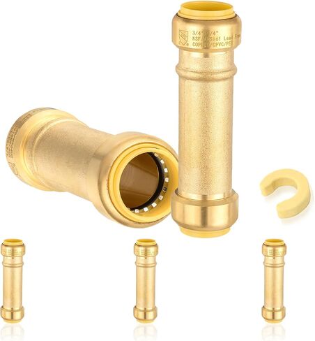 1-Pack Pushfit Slip/Repair Coupling, 1-Inch Push to Connect Plumbing Fittings with Disconnect Clip, Brass Push-fit Fittings for PEX, Copper, CPVC, PE-RT Pipes in Kuwait