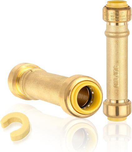 1-Pack Pushfit Slip/Repair Coupling, 1-Inch Push to Connect Plumbing Fittings with Disconnect Clip, Brass Push-fit Fittings for PEX, Copper, CPVC, PE-RT Pipes in Kuwait