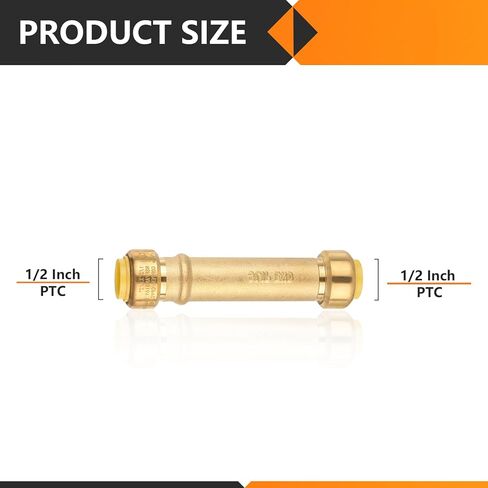 1-Pack Pushfit Slip/Repair Coupling, 1-Inch Push to Connect Plumbing Fittings with Disconnect Clip, Brass Push-fit Fittings for PEX, Copper, CPVC, PE-RT Pipes in Kuwait