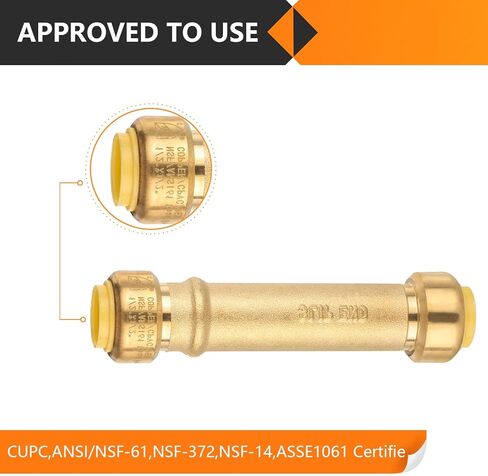 1-Pack Pushfit Slip/Repair Coupling, 1-Inch Push to Connect Plumbing Fittings with Disconnect Clip, Brass Push-fit Fittings for PEX, Copper, CPVC, PE-RT Pipes in Kuwait